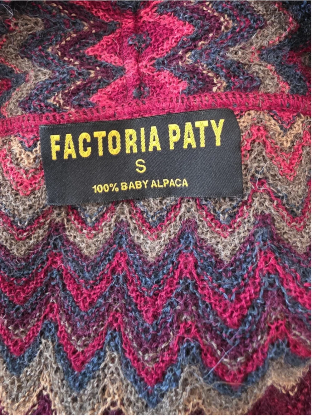 Factoria Paty Baby Alpaca Cardigan Sweater Sz S Chevron Open Front Bright Boho